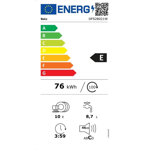 Beko DFS28021W keskeny mosogatógép