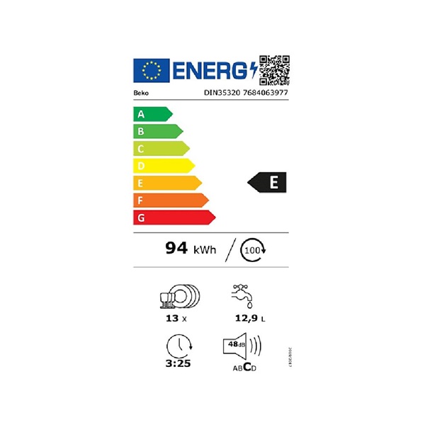 Beko DIN35320 beépíthető 13 terítékes mosogatógép