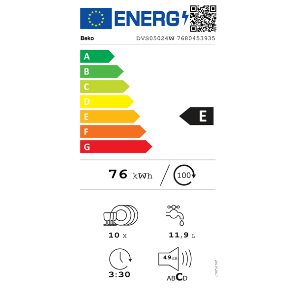 Beko DVS05024W keskeny 10 terítékes mosogatógép