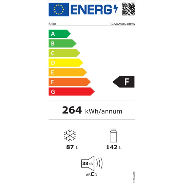 Beko RCSA240K30WN alulfagyasztós hűtőszekrény