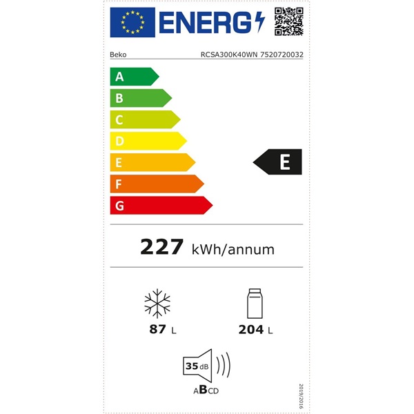 Beko RCSA300K40WN alulfagyasztós hűtőszekrény