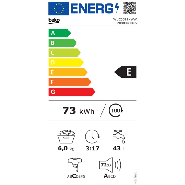 Beko WUE6511XWW keskeny elöltöltős mosógép