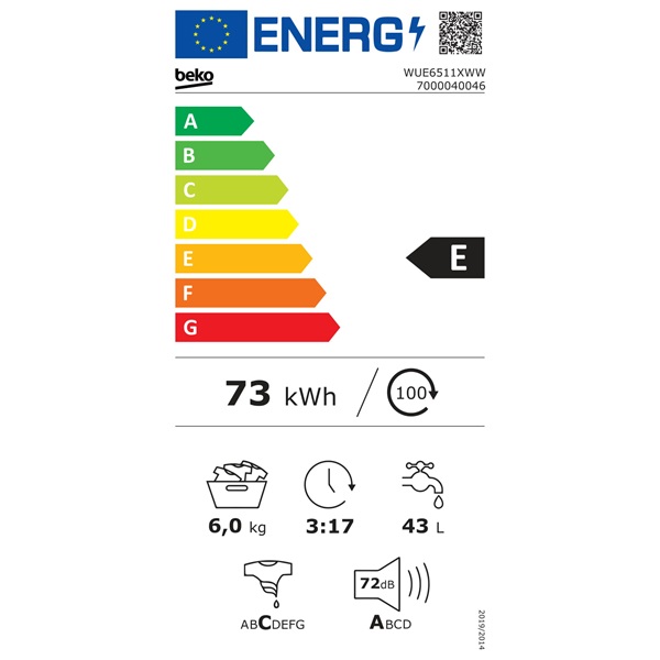 Beko WUE6511XWW keskeny elöltöltős mosógép