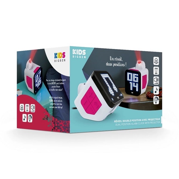 Bigben Kids RQUBE pink-fehér ébresztőóra