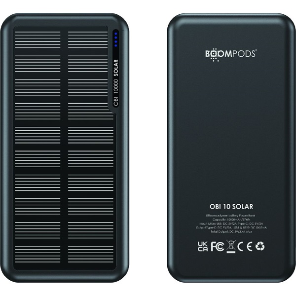 Boompods Obi Solar fekete 10 000 mAh powerbank