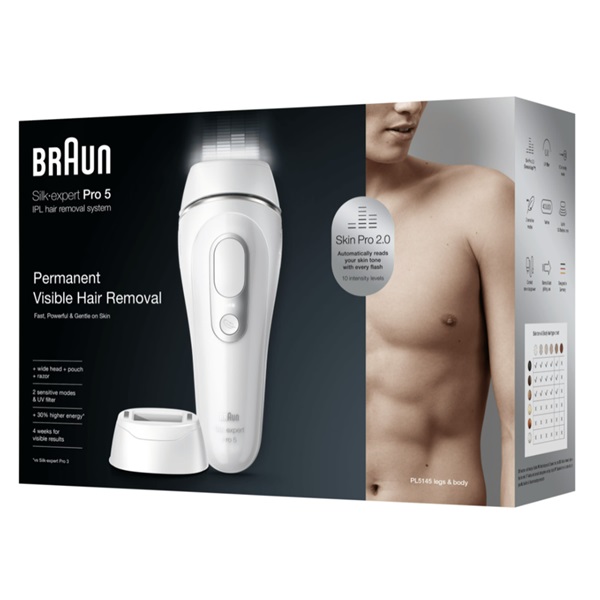 Braun Silk-expert IPL PL5145 fehér-ezüst villanófényes szőrtelenítő