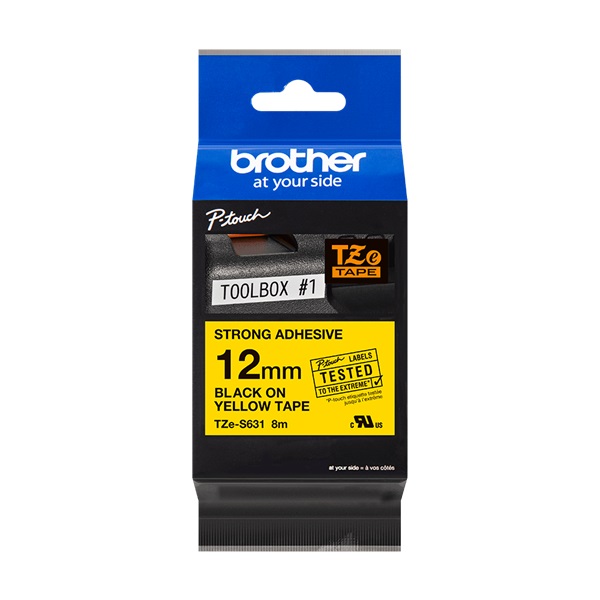 Brother Ptouch TZe-S631 12mmx8m sárga alapon fekete betűs laminált szalag