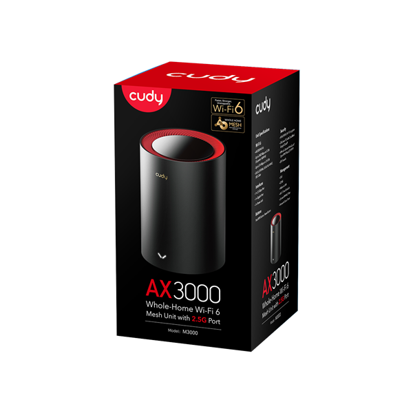 CUDY M3000(2-Pack) kétsávos AX3000 WIFI6 MESH fekete 2,5 gigabit router (2db-os szett)