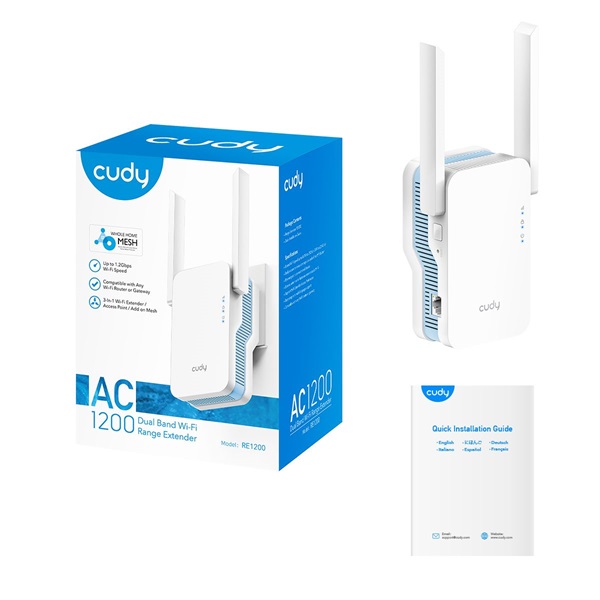 CUDY RE1200 kétsávos AC1200 WIFI MESH fehér extender/access point