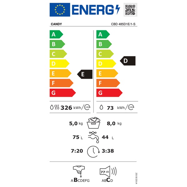 Candy CBD 485D1E/1-S beépíthető 8 kg elöltöltős mosó-szárítógép