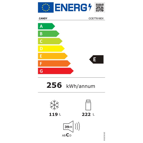 Candy CCE7T618EX inox alulfagyasztós hűtőszekrény