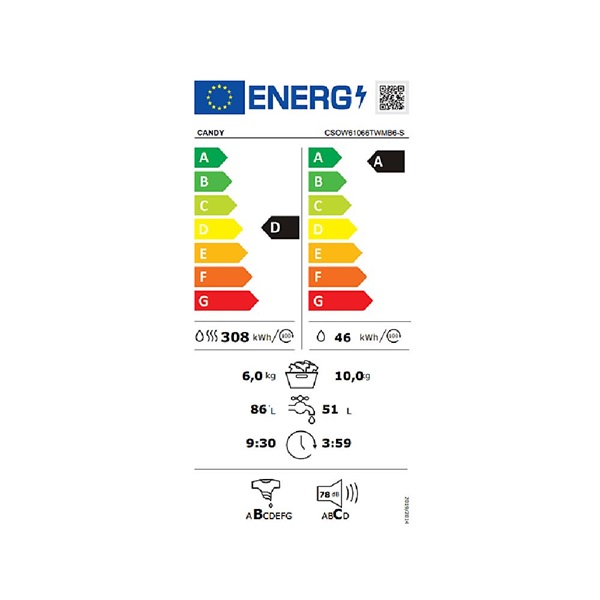 Candy CSOW61066TWMB6-S mosó-szárítógép