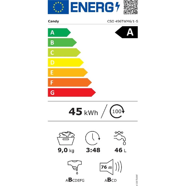 Candy CSO 496TWM6/1-S 9 kg elöltöltős mosógép