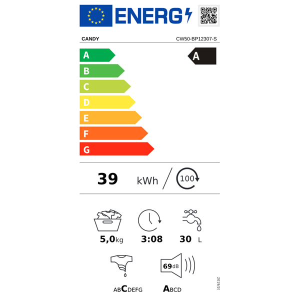 Candy CW50-BP12307-S elöltöltős mosógép