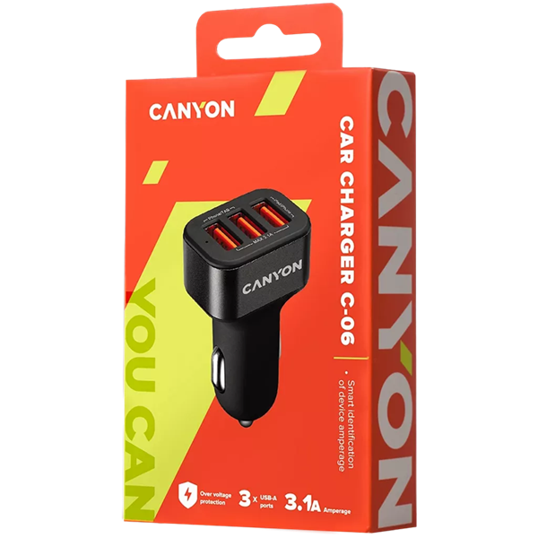 Canyon CNE-CCA06B Triple Mini univerzális autós töltő adapter fekete