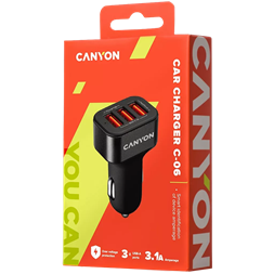 Canyon CNE-CCA06B Triple Mini univerzális autós töltő adapter fekete