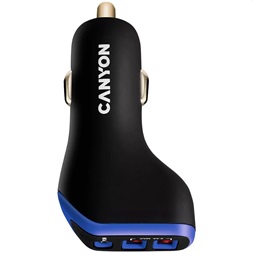 Canyon CNE-CCA08PU PD 18W USB-C/2xUSB-A fekete/lila autós töltő