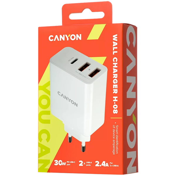 Canyon CNE-CHA08 univerzális hálózati töltő adapter fehér (QC)