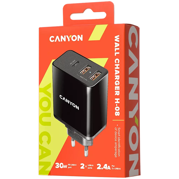 Canyon CNE-CHA08 univerzális hálózati töltő adapter fekete (QC)