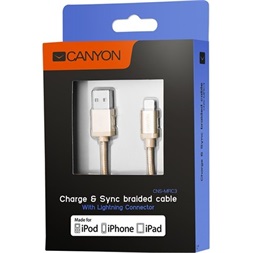 Canyon Charge & Sync MFI Lightning -> USB 2.0 A M/M adatkábel 1m arany