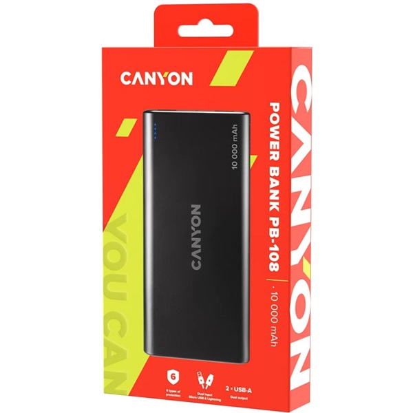 Canyon PB-108 10000mAh LiPo (Lightning bemenet) fekete power bank