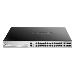 D-Link DGS-3130-30PS/E 24xGbE PoE LAN 2x10GbE LAN 4xSFP+ port L3 menedzselhető PoE switch