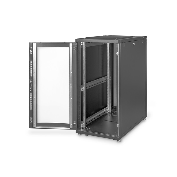 DIGITUS Server Rack Unique 19" 26U 1340x600x1000mm plexi üveg ajtós fekete álló szerver rack szekrény