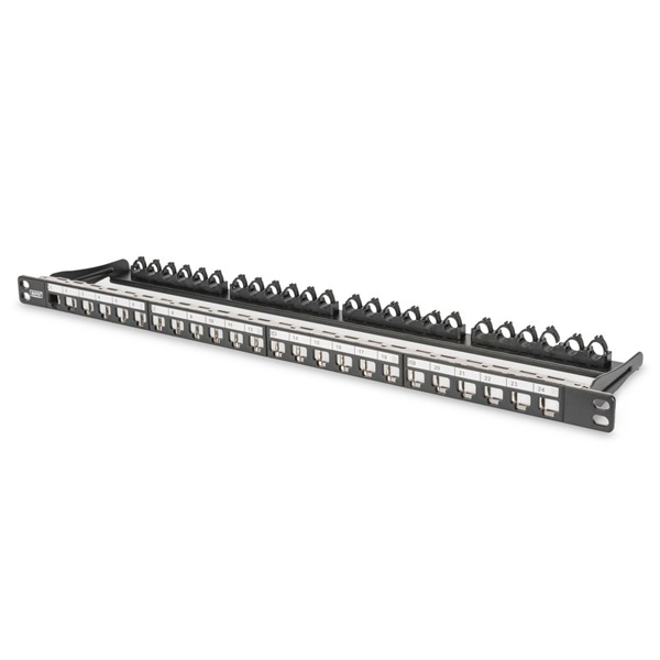 DIGITUS 24port 19" 0,5U fekete moduláris üres Patch Panel