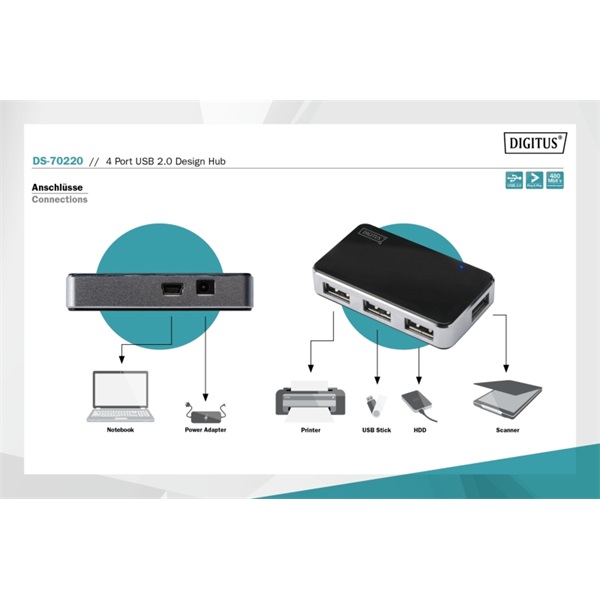 DIGITUS 4 portos USB 2.0 hub