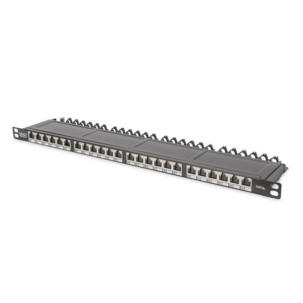 DIGITUS CAT6A HD 24port 19" 0,5U kompakt fekete árnyékolt Patch Panel