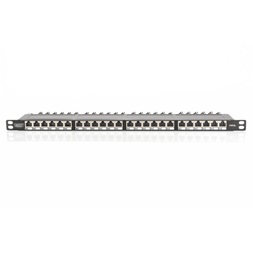 DIGITUS CAT6A HD 24port 19" 0,5U kompakt fekete árnyékolt Patch Panel