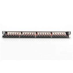 DIGITUS CAT6A HD 24port 19" 0,5U kompakt fekete árnyékolt Patch Panel