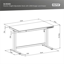 DIGITUS DA-90406 Elektromosan állítható magasságú fehér íróasztal USB-töltővel és fiókkal