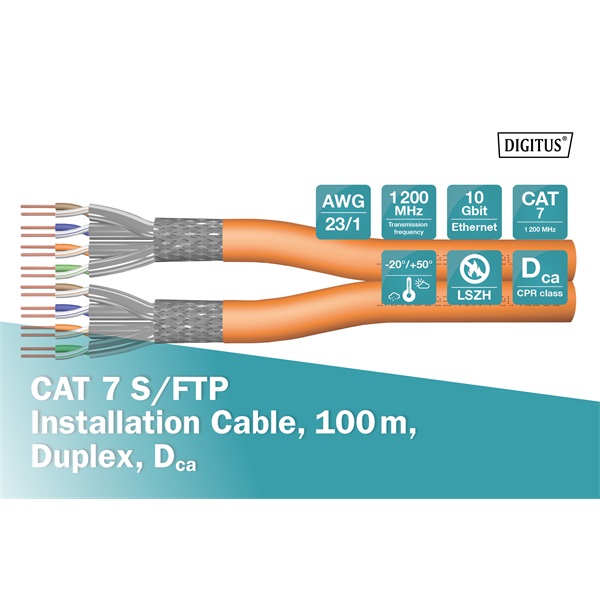 DIGITUS DK-1743-VH-D-1 Cat.7 S/FTP 1200MHz Dca LSZH 100m narancssárga fali kábel