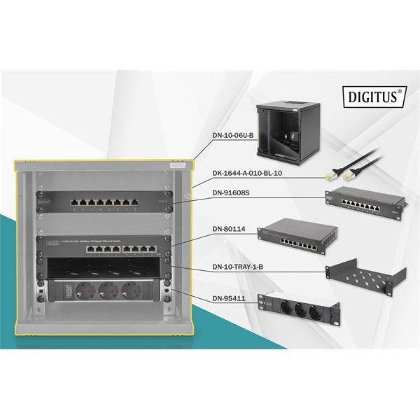 DIGITUS DN-10-SET-1-B 10" Komplett hálózati fekete rack szekrény készlet