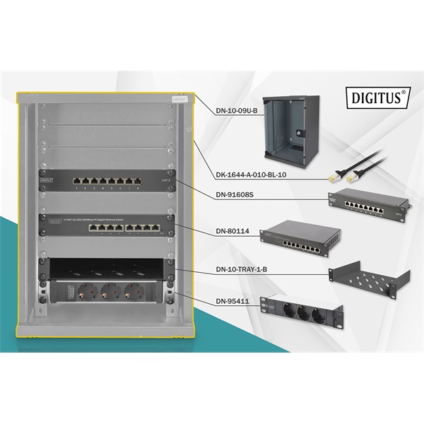 DIGITUS DN-10-SET-2-B 10" Komplett hálózati fekete rack szekrény készlet