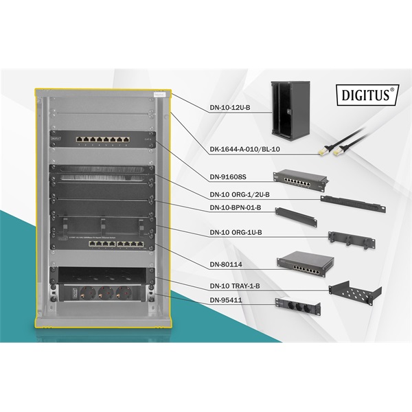 DIGITUS DN-10-SET-3-B 10" Komplett hálózati fekete rack szekrény készlet