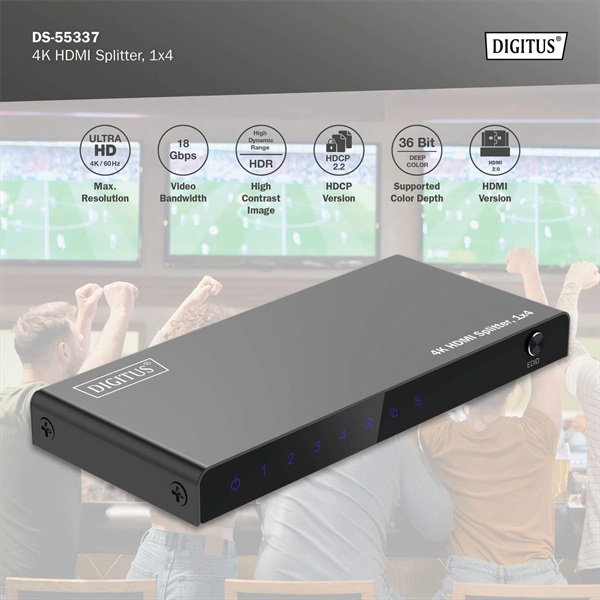 DIGITUS DS-55337 4 portos 4K/60Hz HDMI splitter