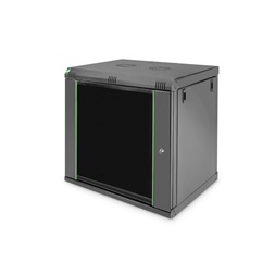 DIGITUS Dynamic Basic 19" 12U 611x600x450mm üvegajtós fekete fali rack szekrény