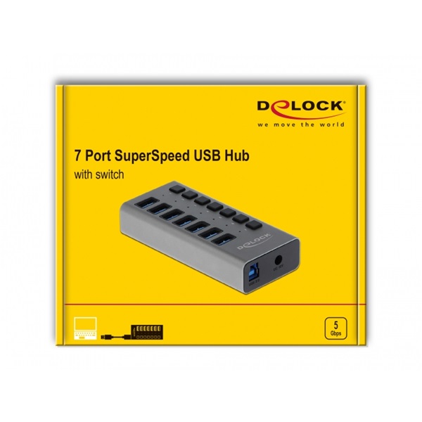 Delock 63669 SuperSpeed 7 portos kapcsolós USB 3.0 HUB