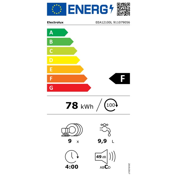 Electrolux EEA12100L beépíthető keskeny 9 terítékes mosogatógép