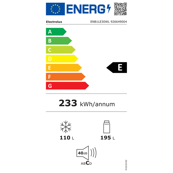 Electrolux ENB1LE30WL alulfagyasztós hűtőszekrény (K)