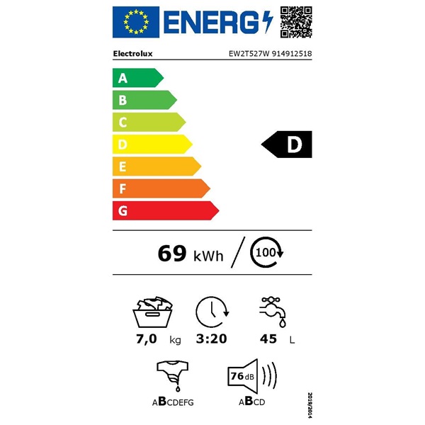 Electrolux EW2T527W 7 kg elöltöltős mosógép