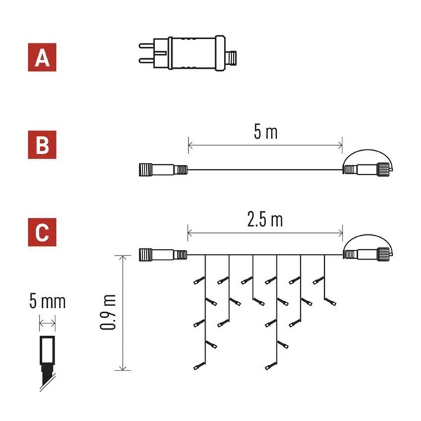 Emos D1CC03 CNT 2,5m 100LED IP44 12W időzítős hideg fehér jégcsapok kezdő készlet