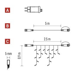 Emos D1CC03 CNT 2,5m 100LED IP44 12W időzítős hideg fehér jégcsapok kezdő készlet