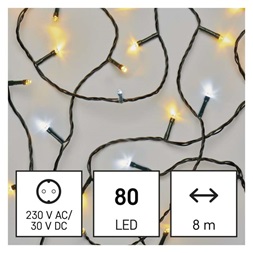 Emos D4AN01 8m/80LED/kül-beltéri/időzítős/villogó/meleg/hideg fehér karácsonyi LED fényfüzér