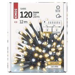 Emos D4AN02 12m/120LED/kül-beltéri/időzítős/villogó/meleg/hideg fehér karácsonyi LED fényfüzér