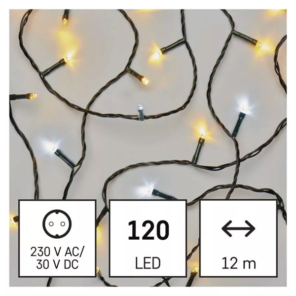 Emos D4AN02 12m/120LED/kül-beltéri/időzítős/villogó/meleg/hideg fehér karácsonyi LED fényfüzér