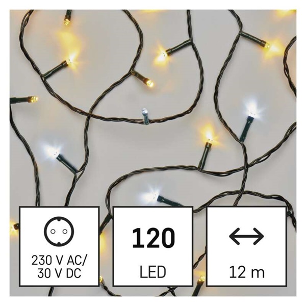 Emos D4AN05 12m/120LED/kül-beltéri/időzítős/meleg/hideg fehér karácsonyi LED fényfüzér