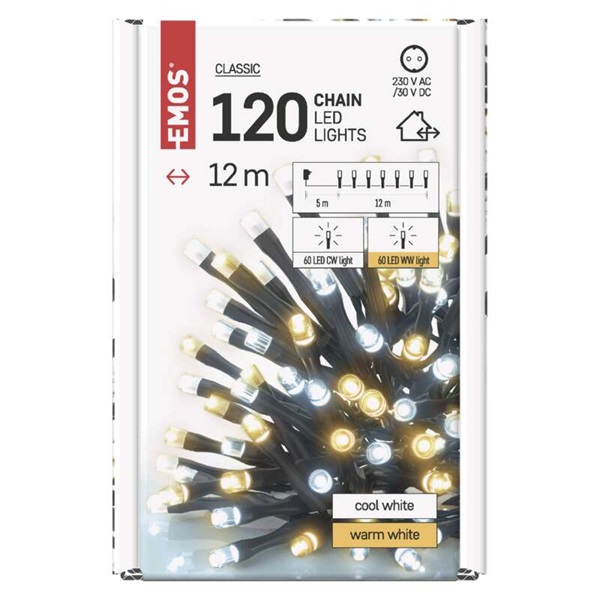 Emos D4AN05 12m/120LED/kül-beltéri/időzítős/meleg/hideg fehér karácsonyi LED fényfüzér